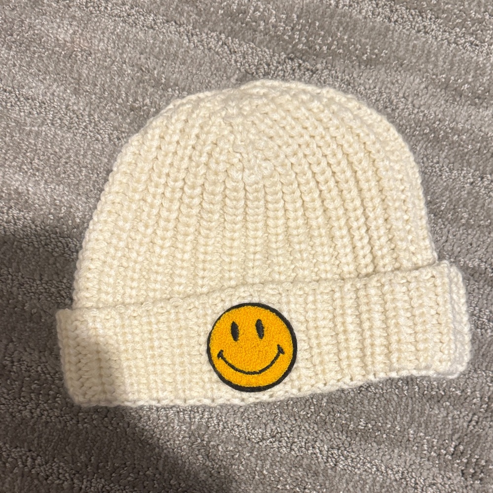 Cream Smiley Knit Beanie urban outfitters